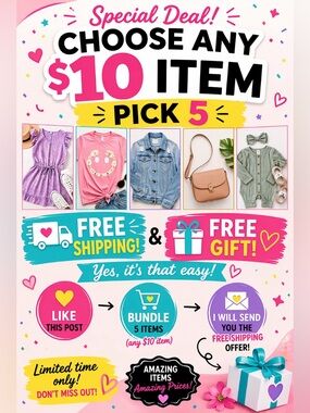 Choose any 5 $10 items for FREE SHIPPING & A FREE GIFT